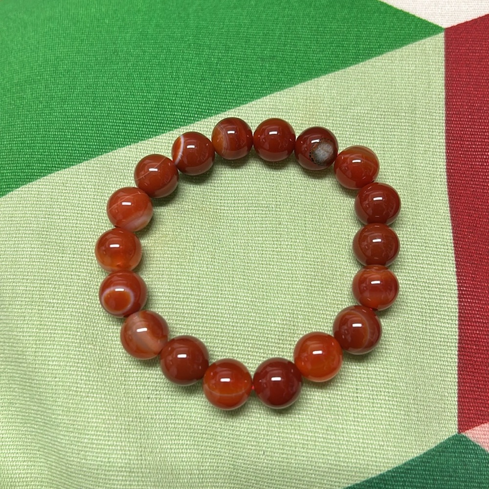 Red Striped Agate Natural Stone 10mm Beads Stretchable Bracelet 7" - Best Gift